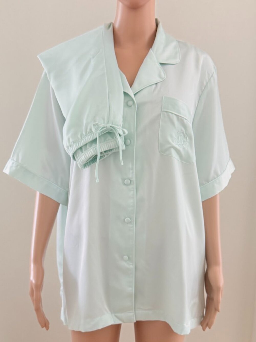 NWT CABERNET WOMAN CLASSICS PAJAMAS SET 2 Pc Size 1X SHORT SLEEVE BUTTONS GREEN - Picture 4 of 8
